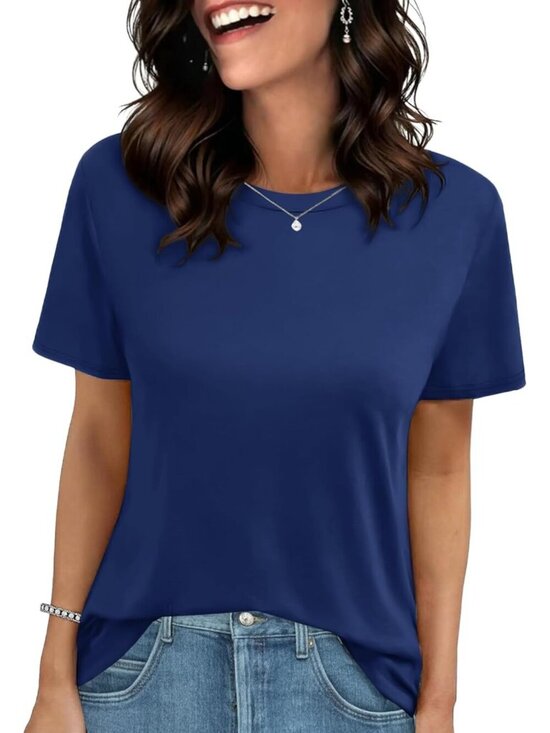 Tops - Women's Royal Blue Short Sleeve Basic Tees Beach Imported Clothes Tops T Shirts